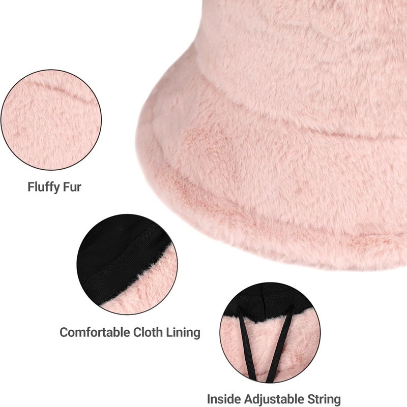 Umeepar Winter Faux Fur Fuzzy Bucket Hat Fluffy Warm Hat for Women Men - Image 4